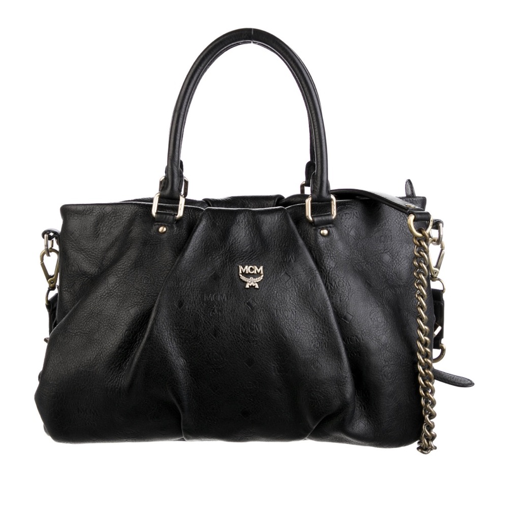MCM Classic Black Monogram Leather Handle/Giant Crossbody Bag